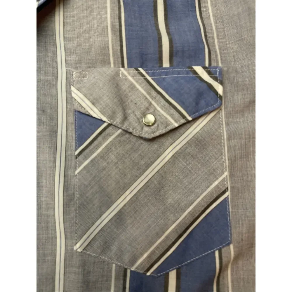 Wrangler Western Shirt Mens L-16.5-Blue Gray Pearl Snap Cowboy 90s-X Long-Vntg - Picture 6 of 11